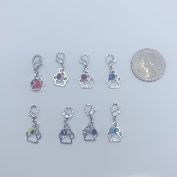 Evil Eye Bead & Paw Charm, Claw Clasp Clip-on for Small Pet Collar or Keychain - Picture 3 of 9